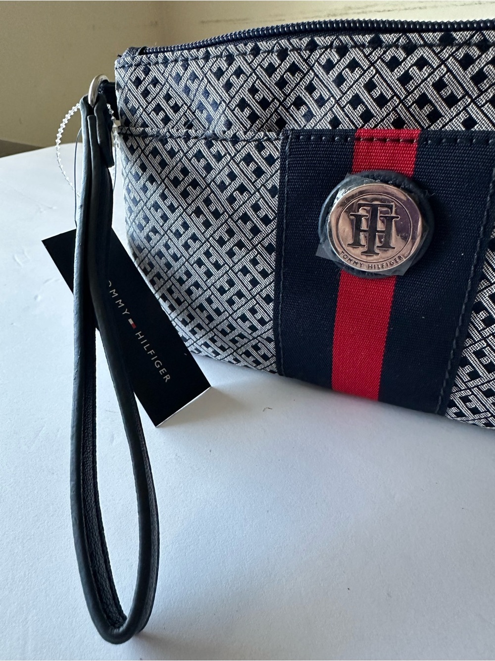Tommy Hilfiger Navy and Red Monogram Wristlet